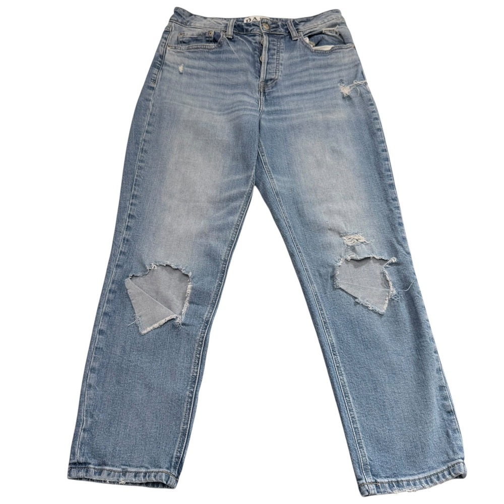 DAZE Just Right Jeans Womens 28 Light Wash Distressed Straight Leg Button Fly